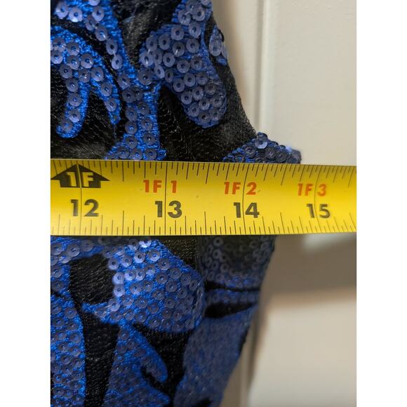 Minuet Blue Sequin Black Lace Formal Sleeveless Mini Dress Size S Prom Hoco - Picture 7 of 9
